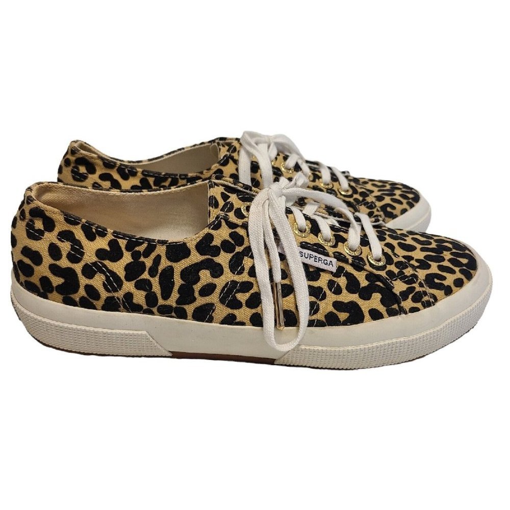 Superga Leopard Print Trainers Sneakers Tennis Shoes Womens 100% Cotton Size 8